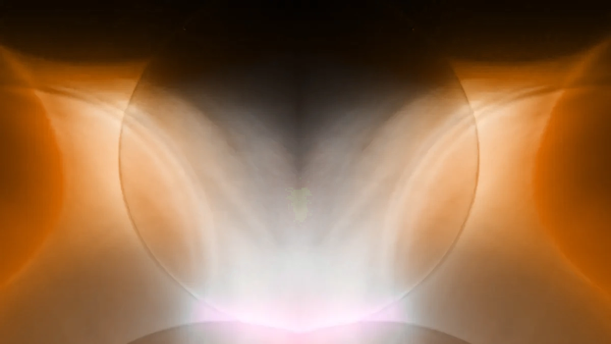 Hand reaching toward a wall of coloured light